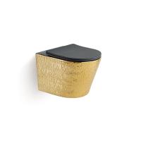 Унитаз подвесной Piatti безободковый, цвет золото/черный, ультратонкое soft-close сиденье