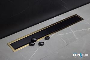 Душевой лоток Confluo Premium Black Glass Line Gold