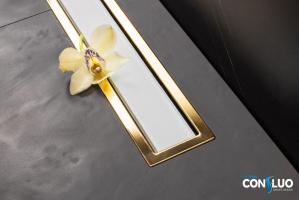 Душевой лоток Confluo Premium White Glass Line Gold