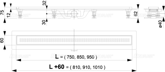 Душевой лоток AlcaPlast APZ9-Simple 850 с решеткой и опорами