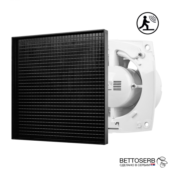 Вентилятор BETTOSERB с обратным клапаном, автоматическим включением и таймером под плитку, чёрный