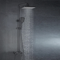 Душевая система Azario ARIZONA со смесителем для ванны, с поворотным изливом, прямоугольная, чёрный
