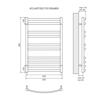 Водяной полотенцесушитель ATLANTISS П10 500X800