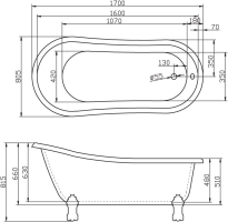 Акриловая ванна Belbagno BB04-1700 хром