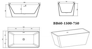 Ванна акриловая отдельностоящая BELBAGNO BB60-1500-750