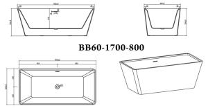 Ванна акриловая отдельностоящая BELBAGNO BB60-1700-800