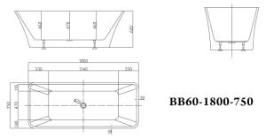 Ванна акриловая отдельностоящая BELBAGNO BB60-1800-750